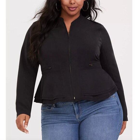 TORRID 4 Plus Size Black Peplum Jacket Solid Black Full Zip Lightweight Spring - Picture 3 of 16